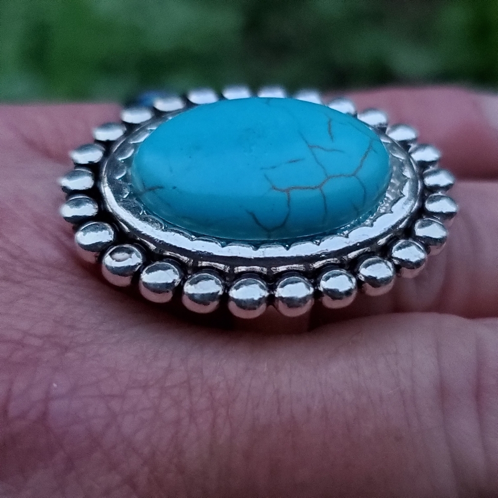 Free Spirit Boho Native South Western People Faux Turquoise Oval Beaded Ring nwt - Picture 11 of 15